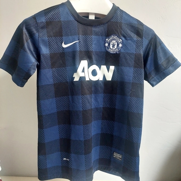 Nike‎ AON Blue Back Jersey Plaid Soccer Size XL Youth Breidsprecher Manchester - Picture 1 of 15